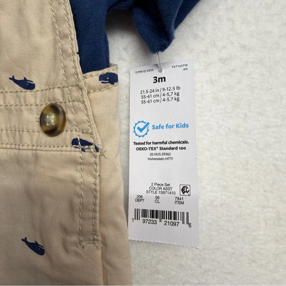NWT Carters Short Overalls Whale Print 3 Months Boy‎ Polo Shirt Navy Cream